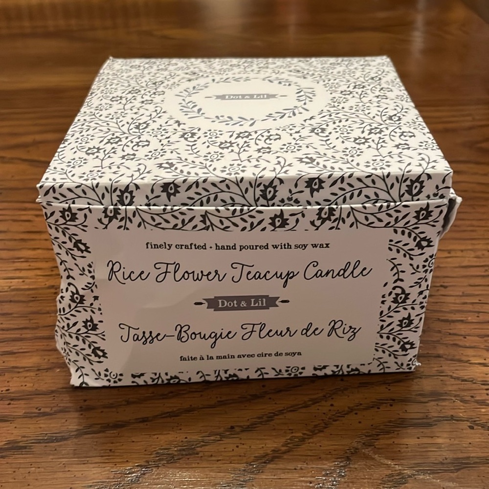 Dot & Lil Rice Flower Teacup Candle, new in package‎
